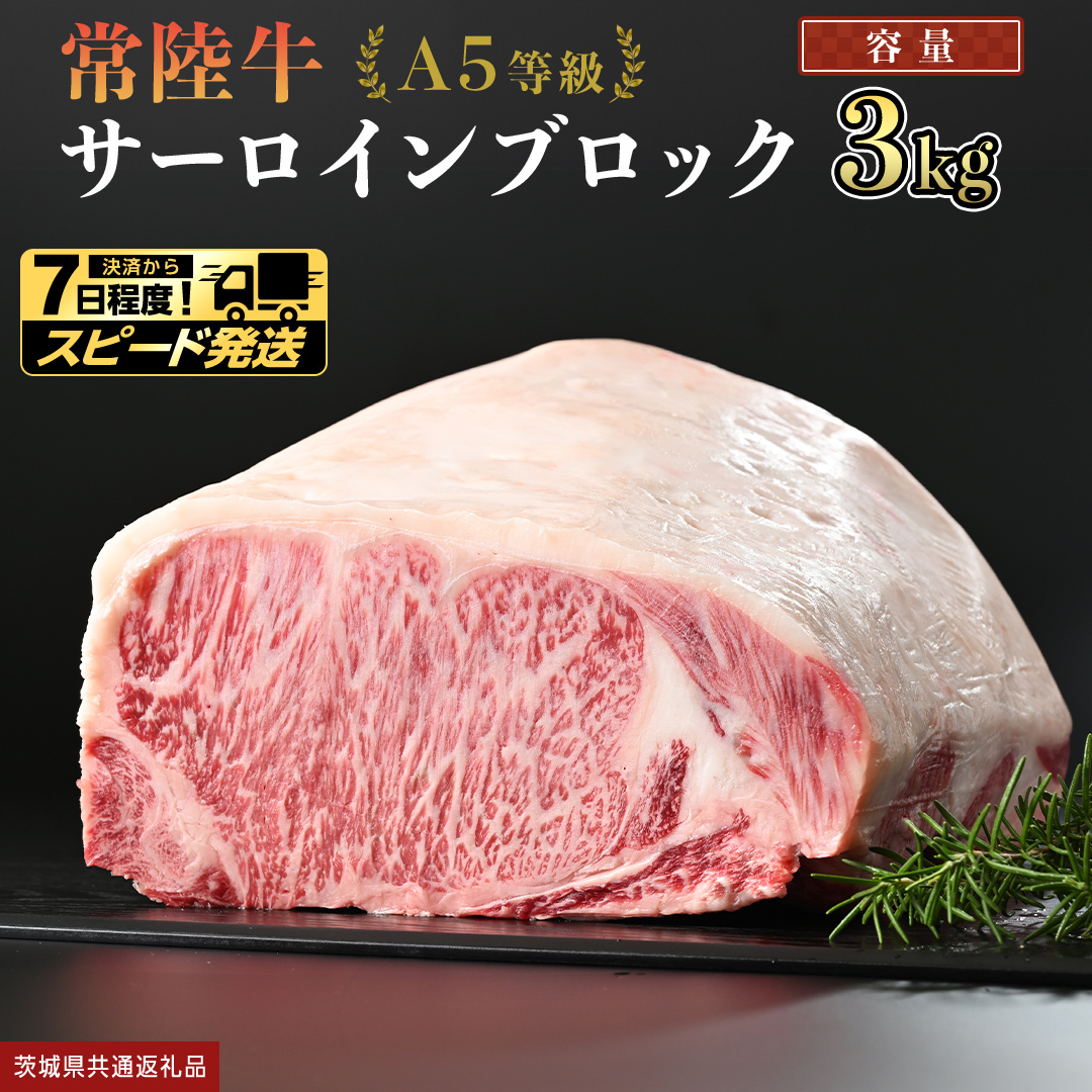 【 スピード発送 】【 常陸牛 】 A5等級 サーロイン ブロック 3kg (茨城県共通返礼品) 国産 ステーキ 焼き肉 ブロック肉 牛肉 やきにく ヒタチギュウ ひたちぎゅう ブランド牛肉 ブランド