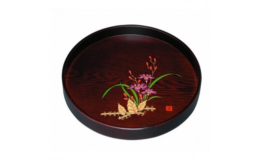 
            木製丸盆 深型 黒檀杢 山路（金蒔絵・盛絵） ［YG471］
          