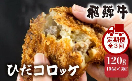 【定期便全3回】飛騨牛コロッケ 120g×10個×3回 FU101｜レンジ 揚げ調理済 手作り 揚げ物 フライ 惣菜 冷凍食品 洋風惣菜 揚げ物 シェア 自然解凍可