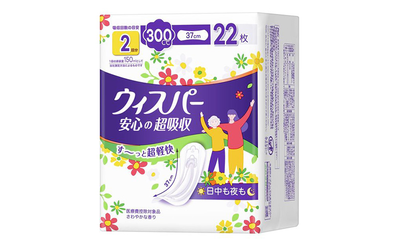 
            ウィスパー 安心の超吸収 吸水ケア 尿もれパッド 300cc 22枚入 2パック
          