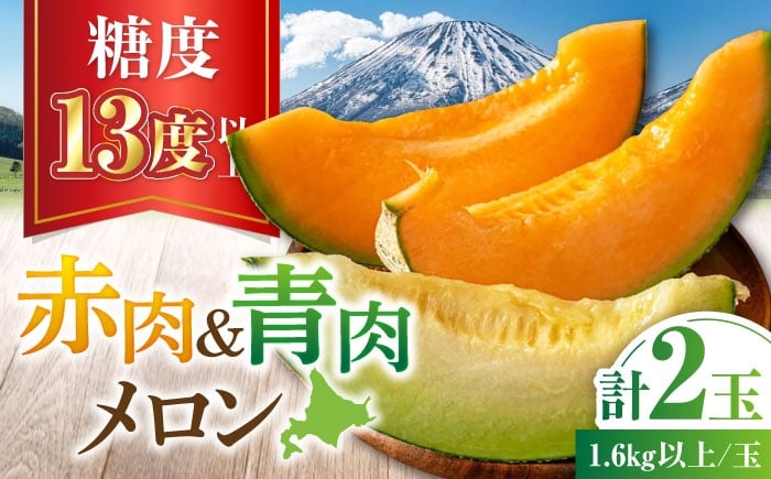 
            【2026年7月下旬以降順次発送】 赤肉＆青肉メロンセット 計２玉 《喜茂別町》【ニセコビュープラザ直売会協同組合】 メロン 化粧箱入り フルーツ 果物 赤肉 先行予約 常温 常温配送 北海道 [AJAH023] 13000 13000円
          
