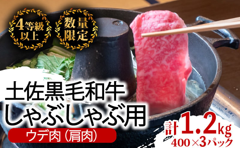 
土佐 黒毛 和牛 しゃぶしゃぶ用 1.2kg （ 400g × 3パック ） | 特撰 ウデ肉 肩肉 最上位等級 A4 A5 最高ランク 贅沢 しゃぶしゃぶ　鍋 スライス 焼肉用 小分け 冷凍 国産 牛肉 1kg 以上 高知県 須崎 TM013
