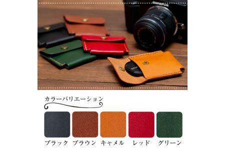 a501-02 ＜ブラウン＞本革ハンドメイド！5色から選べるカメラレンズキャップ用ケース(Lサイズ)！メンズレディース問わず使いやすい日本製レンズキャップホルダー【皮革工房凜】