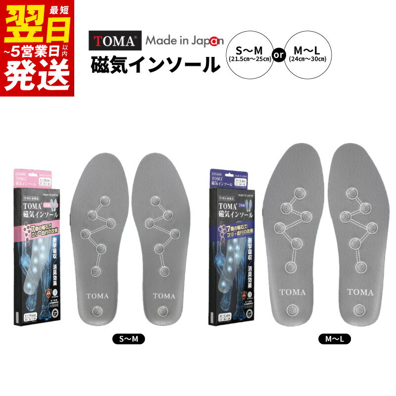 【ふるさと納税】TOMA磁気インソール 選べる サイズ S〜M 21.5cm〜25cm / M〜L 24cm〜30cm 靴 中敷き フルインソール 歩行時 立ち仕事中 こり改善 血行促進 疲れケア リラックス効果 健康習慣 日本製 管理医療機器認証 最短 翌日発送 5営業日 大阪府 泉佐野市 年内発送