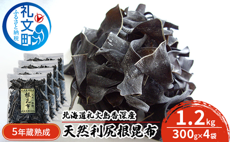 根昆布 礼文島産 利尻根昆布 5年蔵熟成 天然 根昆布【300g×4袋】