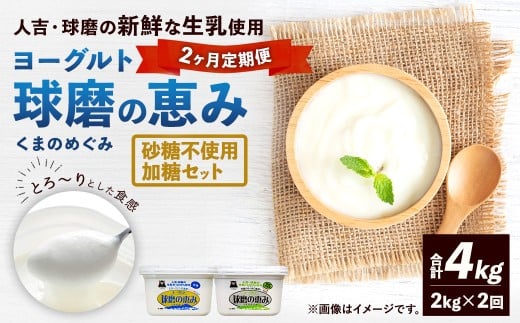 【定期便2回】 球磨の恵みヨーグルト （加糖、砂糖不使用） 各1kg 計2パック （計4kg） ヨーグルト 牛乳 乳製品 お菓子 菓子 洋菓子 定期便 九州 熊本県 相良村 冷蔵