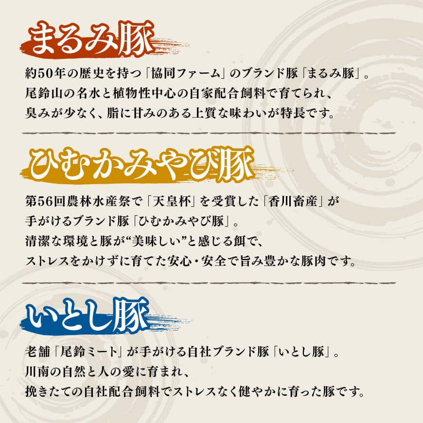 宮崎県産豚　川南ブランド豚「まるみ豚・ひむかみやび豚・いとし豚」3種食べ尽くし！贅沢しゃぶしゃぶセット(バラ・ロース)　計3.4kg 【肉 豚肉 すき焼き しゃぶしゃぶ】 [D05310]
