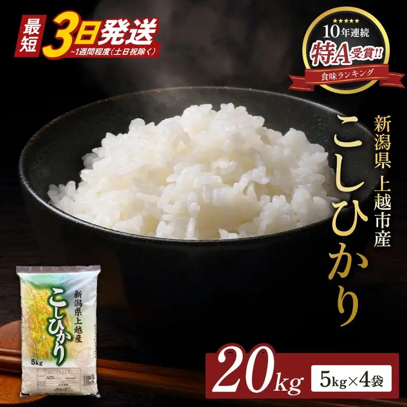 【最短3日発送】コシヒカリ 無洗米 上越産 20kg 精米 コシヒカリ