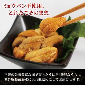 生うに 120g (40g×3本) 牛乳瓶入 冷蔵 ミョウバン不使用 無添加 うに キタムラサキウニ 小分け ウニ丼 うに ウニ 雲丹 寿司 Sea urchin 新鮮 直送 産地直送 生食 生 ごは