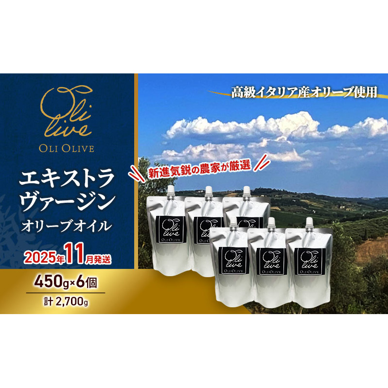 高級イタリア産 エキストラ・ヴァージン・オリーブオイル 450g×6個【2025年11月中旬より順次発送】調味料 油 オリーブ油 食用油 静岡県 袋井市