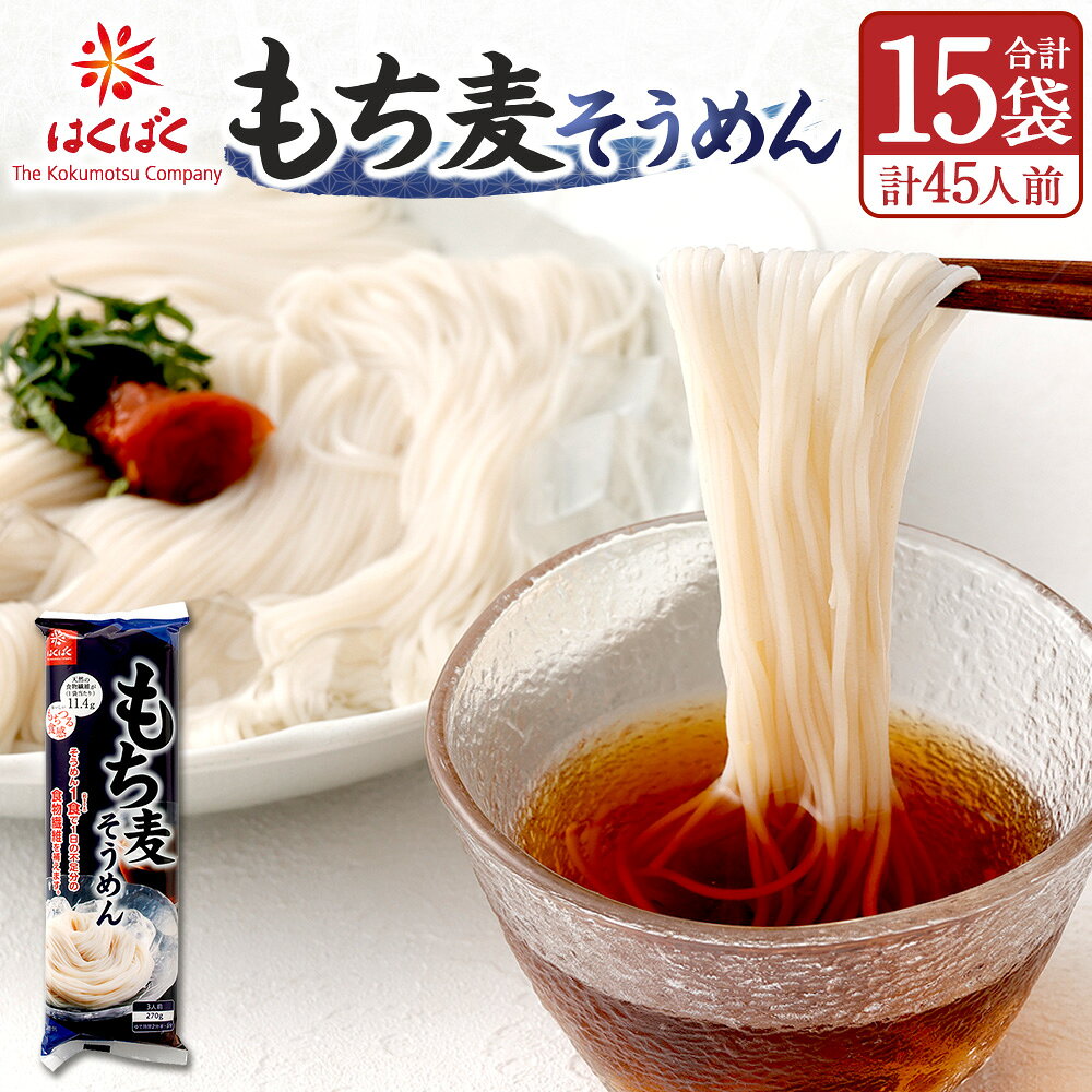 【ふるさと納税】【はくばく】もち麦そうめん 計4.05kg（270g×15袋） 素麵 ソーメン そうめん 麵類 乾麵 もち麦 食物繊維 惣菜 国産 山梨県 中央市 送料無料