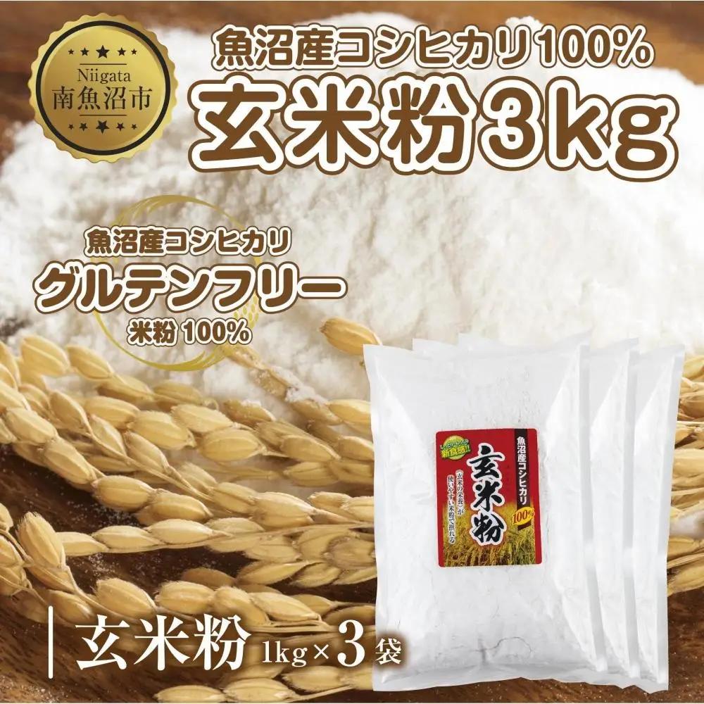 玄米粉 1kg×3袋 計3kg 魚沼産 コシヒカリ 玄米 白米粉 グルテンフリー 小麦不使用 GABA アレルギー お取り寄せ パン ケーキ 菓子 ギフト 送料無料 コパフーズ 新潟県 南魚沼市｜こしひかり