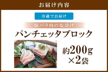 【国産】パンチェッタブロック 約200g×2 | バラ肉