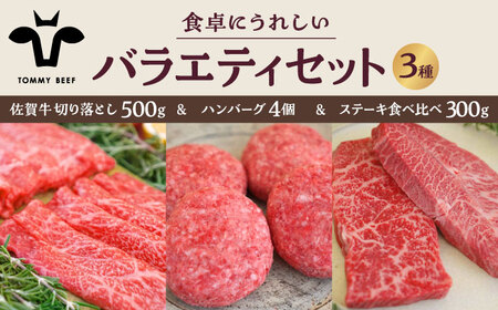佐賀牛バラエティセット（切り落とし 500g＆ハンバーグ 4個＆ステーキ食べ比べ 300g）/ 牛肉 [IAH207]