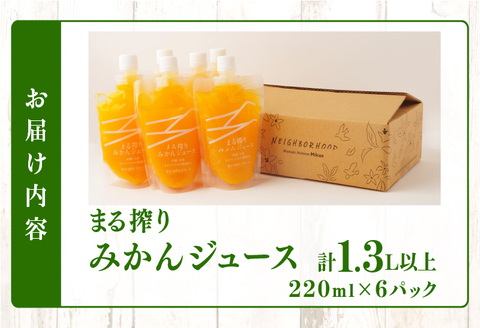 果汁 100％ まる搾り みかん ジュース 220ml入り 計6パック 飲料 ソフトドリンク 果物 フルーツ 柑橘 新鮮 シャーベット 国産 人気 おすすめ ご褒美 ギフト 記念日 おすそ分け お土産