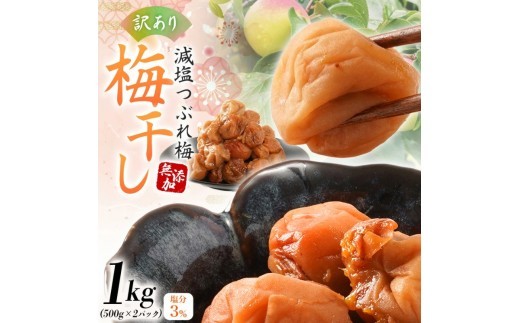 
                  【訳あり】和歌山県産 紀州南高梅 梅干し 1kg (500g×2パック) 無添加 減塩 塩分3％ 大粒 肉厚 ご家庭用 おにぎり お弁当用【baiko005】
                