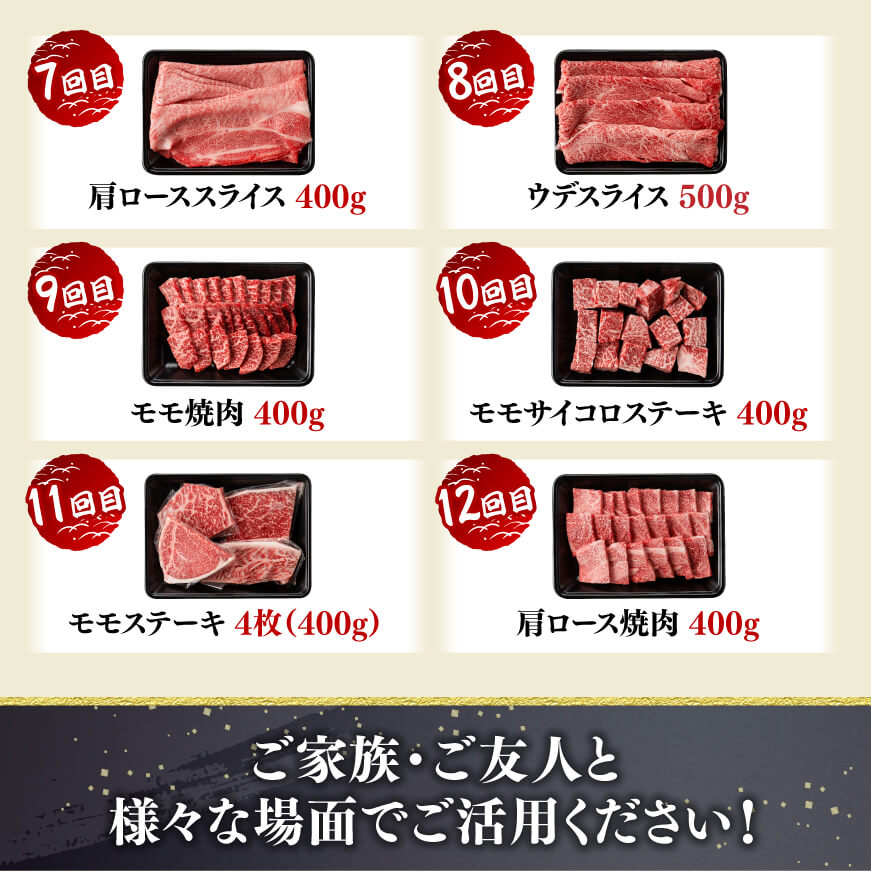 【12ヶ月定期便】宮崎牛定期便（すきしゃぶ・焼肉・ステーキ）全12回　牛肉[E11136t12]