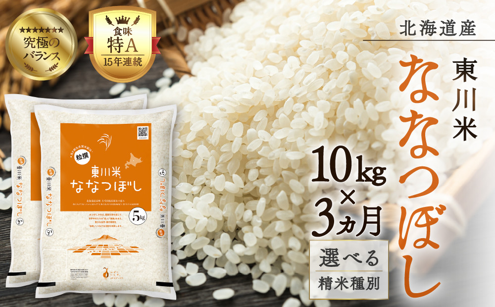
            【選べる精米種別！】【3ヵ月定期便】東川米ななつぼし 10kg
          