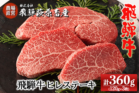 【年内順次発送】飛騨牛ヒレステーキ （120g×3枚） 牛肉 国産 ブランド牛  年内配送 年内発送 年内に届く 年内お届け【22-18n】【冷凍】牛 ステーキ ヒレ 下呂市 飛騨牛