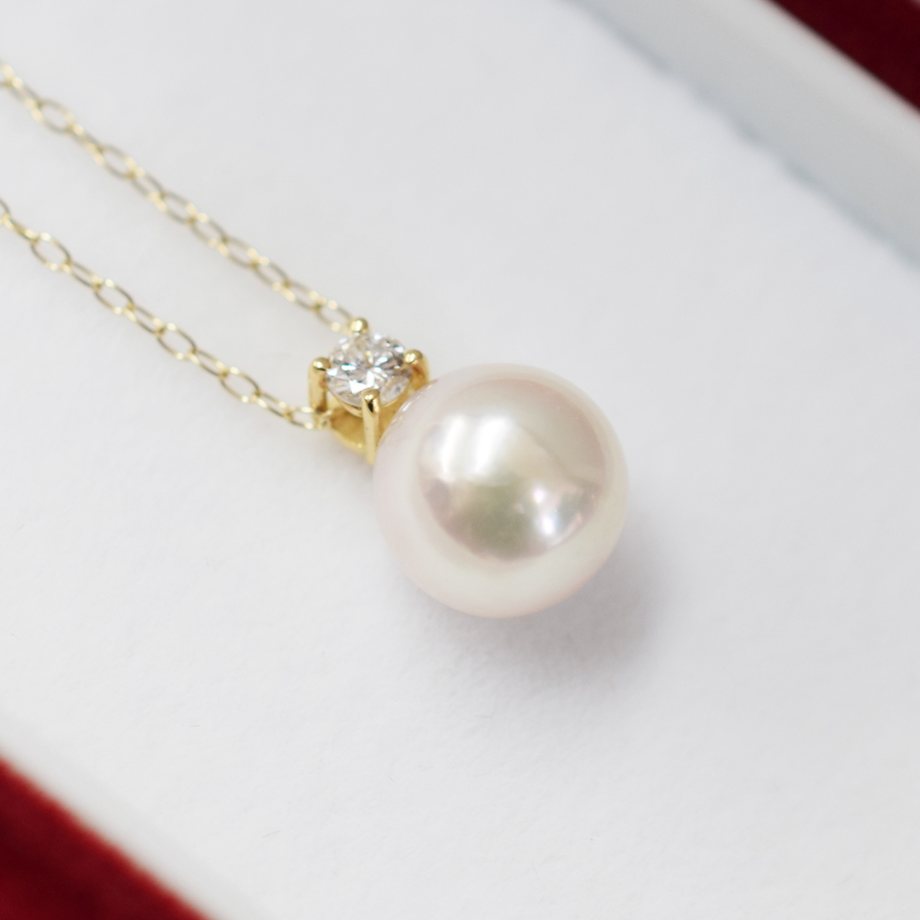 S101-438_あこや真珠 天草 ネックレス ダイヤモンド ペンダント 8mm - 8.5mm ホワイトピンク 0.01ct