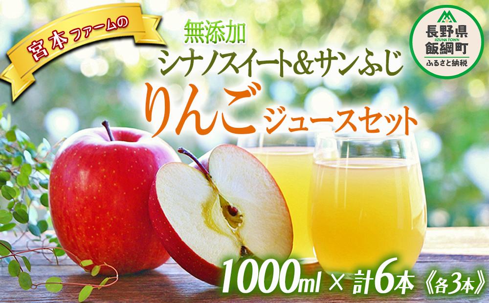 無添加 りんごジュース 2種セット 1000mL × 6本  果汁100％ 沖縄県への配送不可 宮本ファーム エコファーマー 減農薬栽培 リンゴジュース 長野県 飯綱町 [1488]