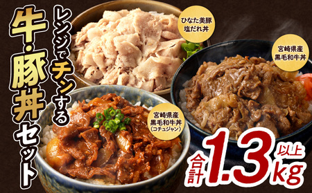 レンジでチンする牛・豚丼セット(合計1.3kg以上) 肉 牛 豚 牛肉 豚肉 おかず 国産_T030-026【人気 肉 ギフト 肉 食品 肉 お肉 肉 加工品 肉 惣菜 肉 お土産 肉 贈り物 肉 送料無料 肉 プレゼント 肉 おすすめ 肉 オススメ 肉 国産牛 肉 国産豚 肉 BBQ 肉 バーベキュー 肉 特産品 肉 宮崎県産 肉】