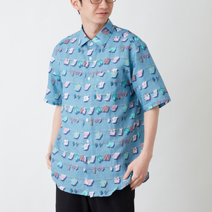 CLOFT 麻100％半袖プリントシャツ”風にはためく洗濯物” L 0139-023-S07-2