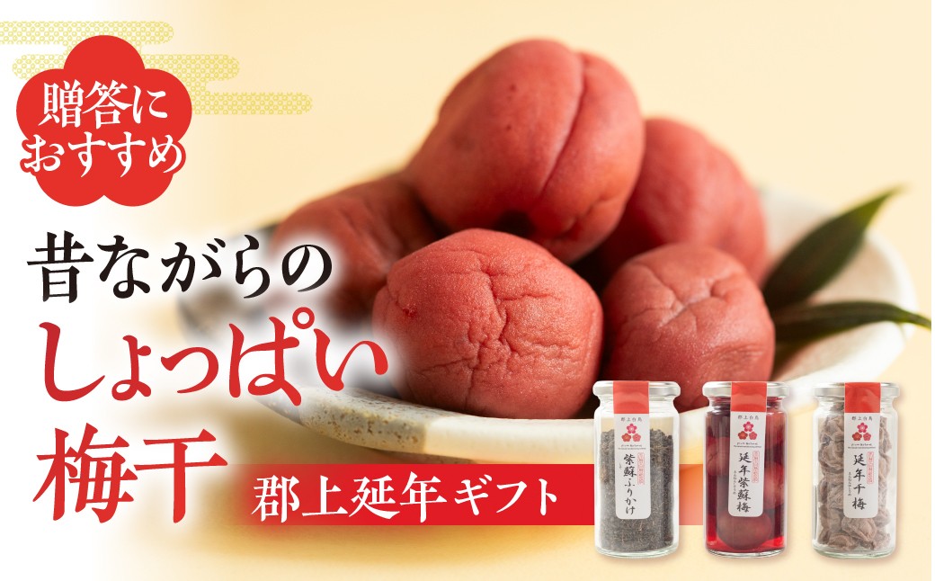 
                  ≪梅干しギフト≫ 昔ながらのしょっぱい梅干セット 【紫蘇漬け梅・干し梅・しそふりかけ】郡上延年ギフト プラムナチュール 暑さ 対策 漬物 梅干し 梅干し しそ梅 岐阜県 郡上市
                