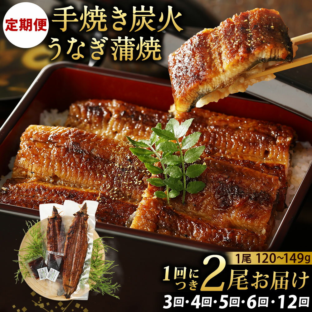 【ふるさと納税】【定期便】九州産 手焼き炭火 うなぎ 蒲焼 2尾 (1尾あたり120～149g) 《選べる定期回数》3ヶ月 / 4ヶ月 / 5ヶ月 / 6ヶ月 / 12ヶ月定期便 たれ・山椒付き 鰻 蒲焼き 冷凍 国産 送料無料 鹿児島、宮崎、熊本等産うなぎ原料使用