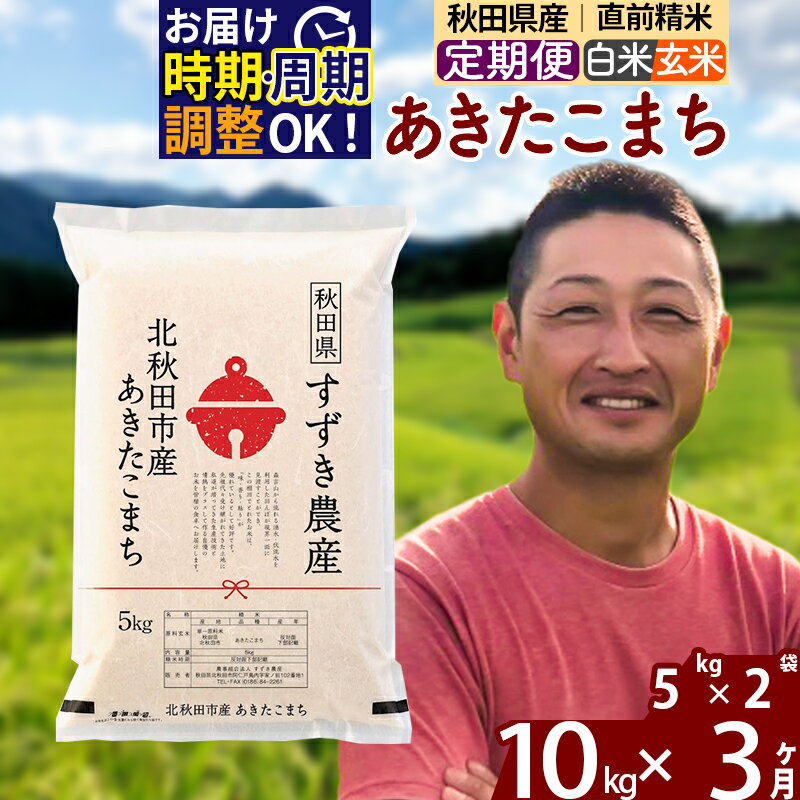 【ふるさと納税】※令和7年産※《定期便3ヶ月》秋田県産 あきたこまち 10kg【白米／玄米】(5kg小分け袋) 2025年産 お届け時期選べる お届け周期調整可能 隔月に調整OK お米 すずき農産