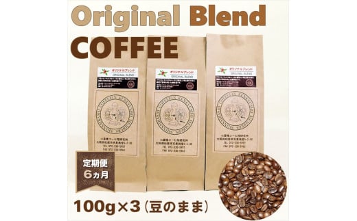 
【定期便 6ヵ月】オリジナル・ブレンドコーヒー(豆のまま)100g×3袋【 コーヒー 大阪府 松原市 】
