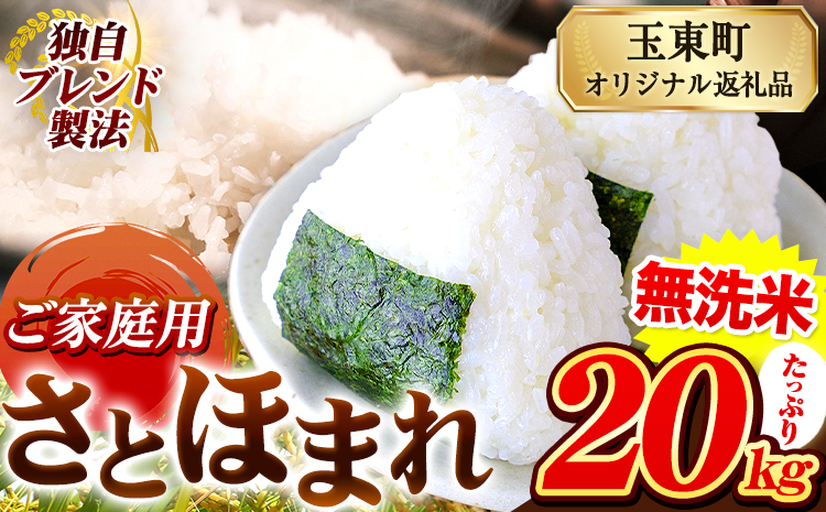 熊本県産 さとほまれ 無洗米 ご家庭用 20kg 《7-14日以内に出荷予定(土日祝除く)予定》熊本県 玉名郡 玉東町 米 こめ コメ ブレンド米 送料無料