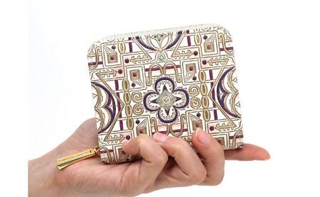 【文庫屋大関】二つ折りファスナーミニ財布 雅＜紫＞【皮革工芸品】財布 二つ折り 小物 お札 カード 小銭 コンパクト 牛革 手作り 日本製 墨田区 東京都