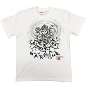 手描きTシャツ 仏画 ガネーシャ 白 (半袖 XLサイズ)【1615512】