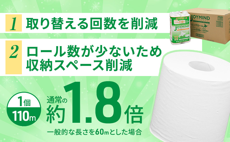 定期便 3ヵ月毎 全4回 ジョイマインドトイレットペーパー ロングロール シングル 計72ロール (12ロール×6個パック) 長さ110m 日本製 まとめ買い 防災 常備品 エコ 日用雑貨 消耗品 備