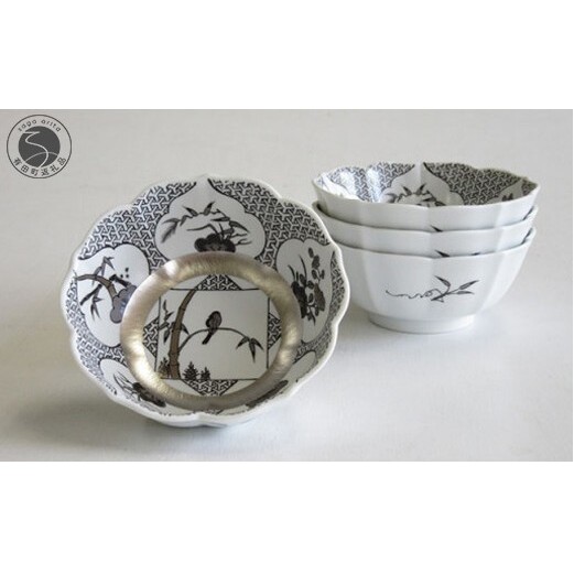 ARITA PORCELAIN LAB (アリタポーセリンラボ) JS三方ガラミ紋 小鉢4個セット 有田焼 モダン モノトーン  cg033