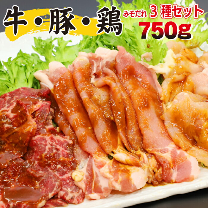 【ふるさと納税】お肉 肉のささき 秘伝のみそだれ 牛 豚 鶏 3種セット 計750g ／ 肉 牛カルビ 豚ロース 鶏むね 焼肉 焼き肉 BBQ バーベキュー 肉炒め 味付け肉 味噌だれ 牛肉 ビーフ 豚肉 ポーク 鶏肉 チキン 小分け 手軽 簡単 焼くだけ おすすめ 岩手県 八幡平市 送料無料