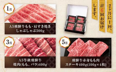 【飛騨牛 定期便】＜全6回＞2ヶ月に1回お届け  牛肉（ステーキ / 焼肉 / しゃぶしゃぶ / すき焼き） | 肉 食べ比べ 霜降り ロース もも 岐阜 高山市 飛騨高山 岐阜県 人気 お楽しみ お