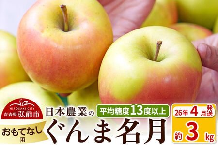 【26年4月クール便発送】りんご 平均糖度13度以上！ぐんま名月 約3kg おもてなし用【CA貯蔵】クール便 青森 果物 フルーツ 林檎 リンゴ くだもの