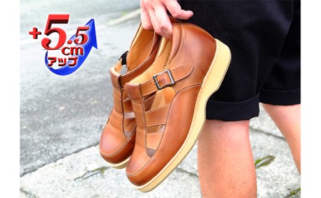 本革 幅広 4E ワイド ビジネスサンダル オフィスサンダル  5.5cmアップ シークレットサンダル No.567 チョコ 雑貨 日用品  BN003 24.5cm