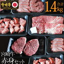 【ふるさと納税】宮崎牛赤身セット1.4kg(ステーキ400g・焼肉300g・スライス400g・サイコロ300g) 牛肉 モモ もも すき焼き しゃぶしゃぶ BBQ 真空 冷凍 内閣総理大臣賞受賞 宮崎県産 送料無料