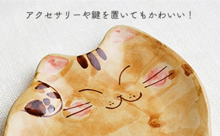 【波佐見焼】福猫 猫皿 プレート (大) 3種セット〈トラ・ミケ・茶トラ〉 [OAQ029]