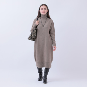 RU2311-06 ルーエンローズ カシミヤ ハイネックワンピース（ブラウン）