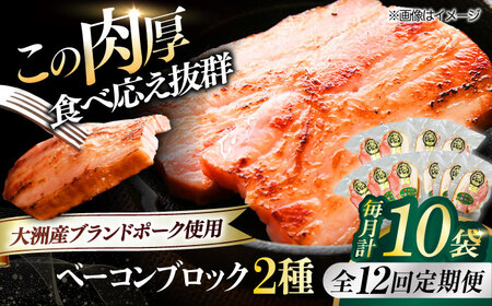 【全12回 定期便 】秒でプラスもう一品！ブランドポーク『オズの箱入り娘』使用！ ベーコン ブロックセット（プレーン×5ケ 七味入り×5ケ）計10ケ 合計1800g ベーコン 愛媛県大洲市/株式会社オズメッセ[AGAZ072] ベーコン ソーセージ ウインナー ベーコン ソーセージ ウインナー ベーコン ソーセージ 