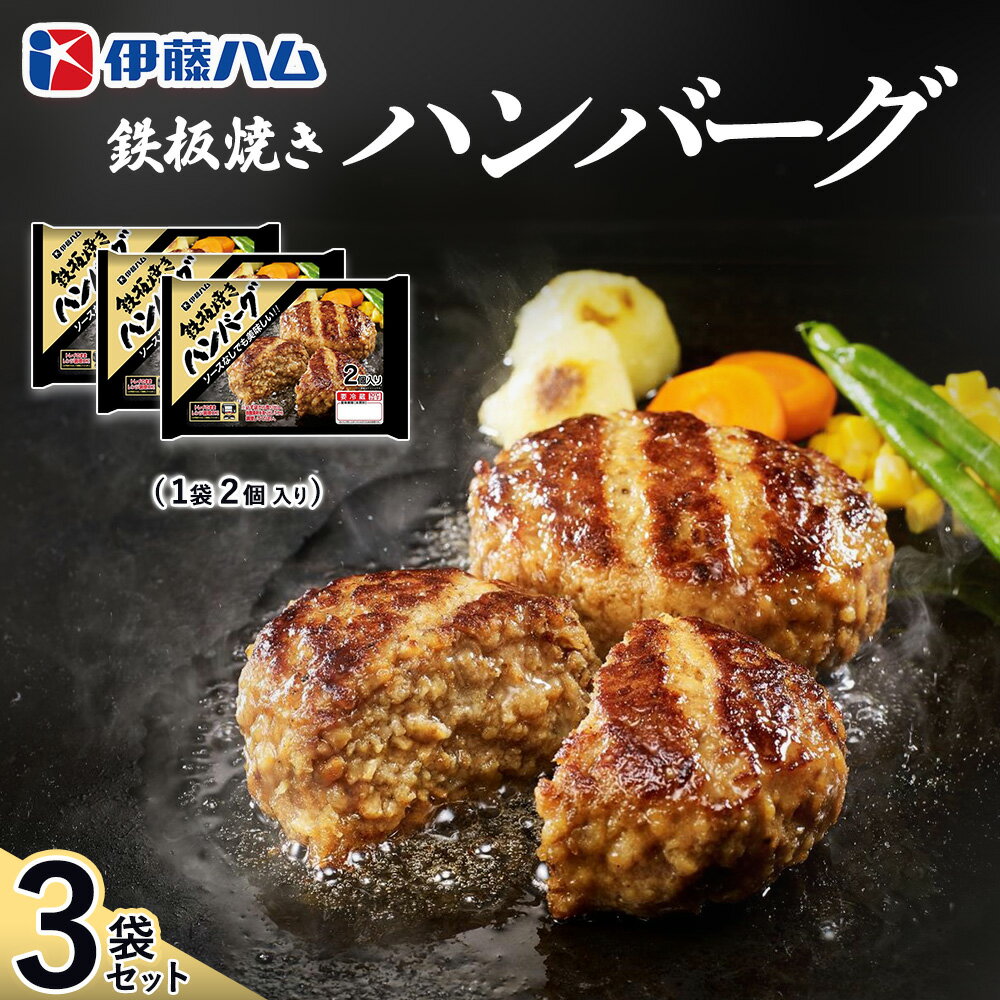 【ふるさと納税】鉄板焼きハンバーグ2個入り×3袋【伊藤ハム ジューシー 焼き目 味変 熱々ご飯 玉子 大根おろし チーズソース 電子レンジ 調理】Z2-R021016