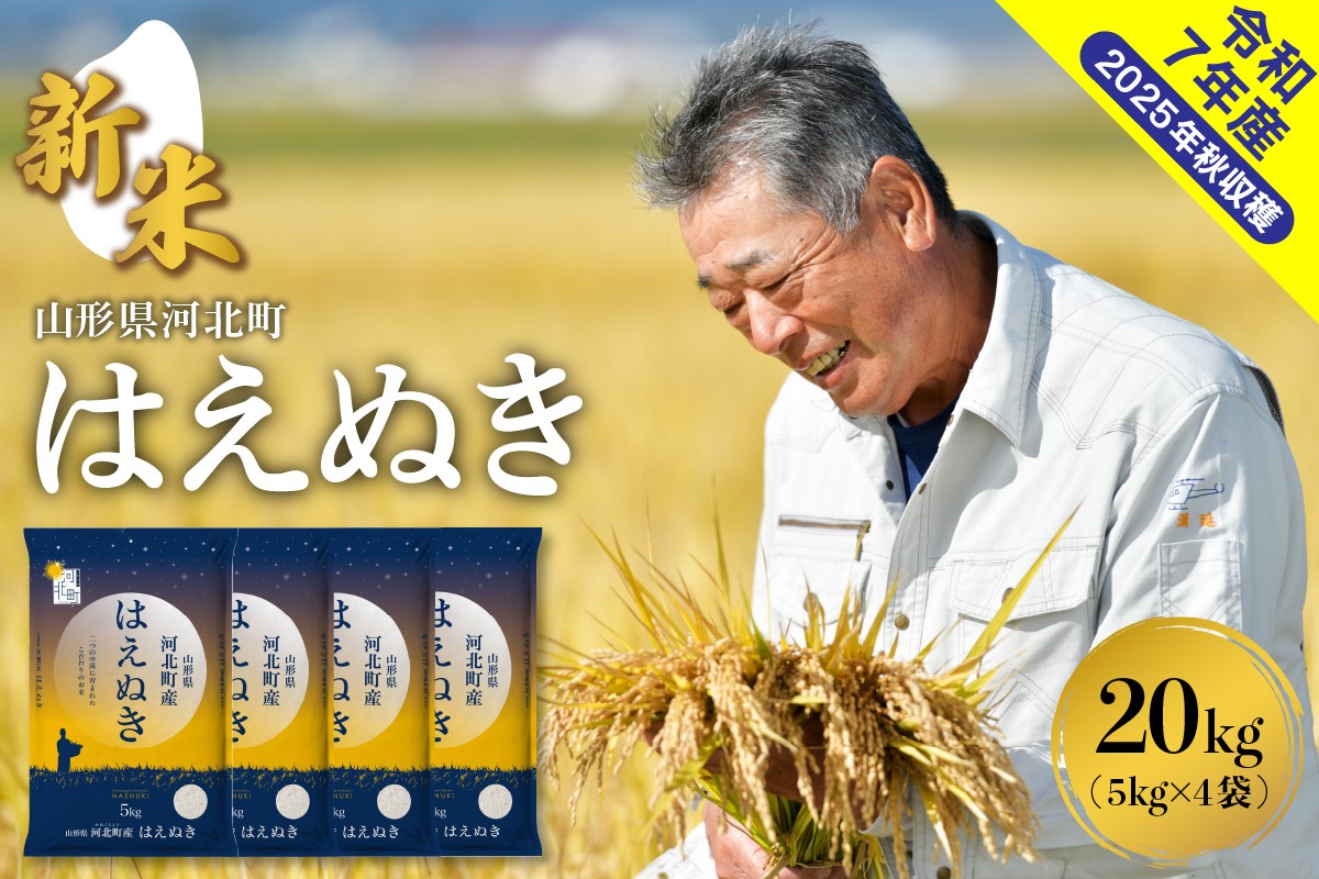 
            【令和7年産米】※選べる配送時期※ はえぬき20kg（5kg×4袋） 山形県産 【米comeかほく協同組合】
          