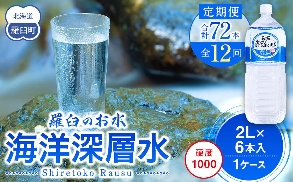年12回！北海道 羅臼（らうす）のお水 海洋深層水2L×6本定期便 知床 世界自然遺産 国産 備蓄 常備水 ペットボトル ミネラル 清涼飲料水 生産者 支援 応 016942_AK034