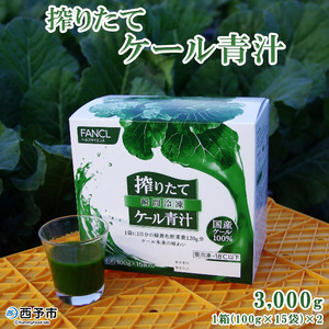 ＜ファンケル 搾りたてケール青汁 3000g (100g×15袋)×2箱＞ 濃縮野菜 国産 あおじる 化学農薬不使用 飲料 ドリンク 小分け FANCL 産地直送 グリーンヒル 選べる 配送回数 愛媛県 西予市【冷凍】『最短10営業日以内に発送予定』NGH0001