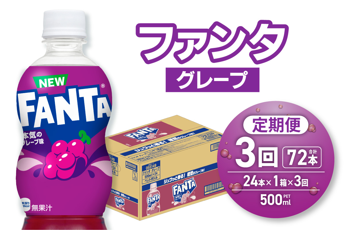 【３ヶ月定期便】ファンタ グレープ 500mlPET×24本｜ 炭酸飲料 ペットボトル コカ・コーラ 北海道 札幌市