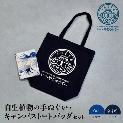 自生植物の手ぬぐい(ブルー)と【キャンバストートバッグ】ネイビー【1505135】